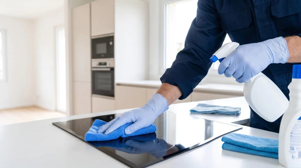 Nettoyage d’appartement avant état des lieux : cuisine dégraissée et plan de travail net